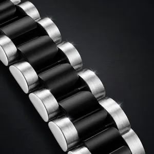 Premium titanium steel link bracelet featuring a luxury black and silver dual-tone finish