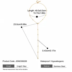 Detailed specs of 18k gold plated stainless steel Y-shaped necklace with zircon drops