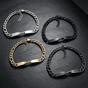 Βραχιόλι από Ατσάλι Τιτανίου Mobius Twist Long Bar Plate Unisex Μινιμαλιστική Αλυσίδα Figaro Βραχιόλι για Ζευγάρια Αιώνιο Δώρο