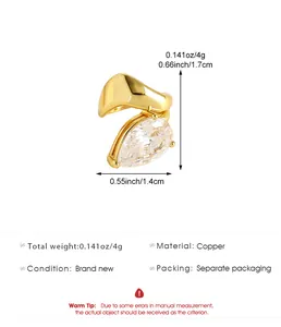 Detailed technical view showing dimensions and weight for teardrop zircon gold ear cuff