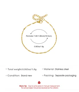 Specification detail of a gold stainless steel link anklet showing 19+5cm length and weight