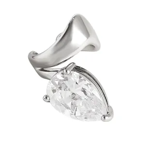 Luxury teardrop zircon ear cuff with twisted silver-toned metal for non-pierced ears