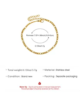 Detailed measurement and specifications for this gold Figaro chain stainless steel anklet