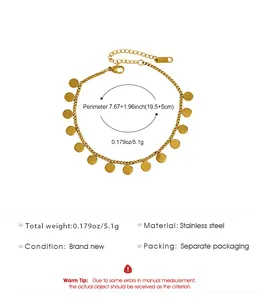 Detail showing measurements and parameters of a gold stainless steel disc anklet