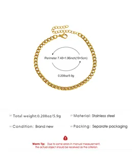 Gold cuban link stainless steel anklet showing length and weight measurements