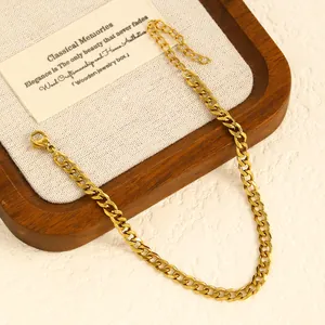 Detail of gold stainless steel cuban link anklet chain with durable lobster clasp