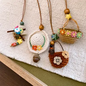 Handmade Pastoral Vintage Coconut Shell Wood Resin Flower Basket Pendant Necklace Faux Leather Rope Sweater Chain Neck Jewelry For Women