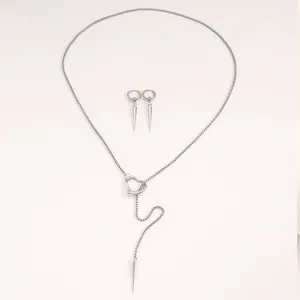 Gothic punk silver jewelry set featuring heart pendant necklace and matching spike earrings