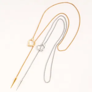 Gold and silver lariat necklace set featuring heart pendants and metallic spike charms