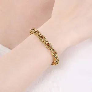Elegant 18k gold plated stainless steel chunky twist rope chain bracelet for unisex.