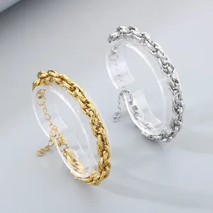 Fashionable chunky stainless steel Cuban twist chain bracelets in gold and silver colors