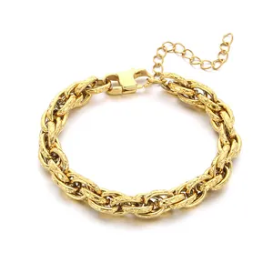 Chunky gold-plated stainless steel Cuban braid link chain bracelet with adjustable clasp