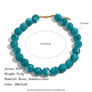 Böhmisch Handgefertigt Perlen Halskette Für Damen Bunte Harz Rundperlen Edelstahlkette Statement Schmuck Geschenk