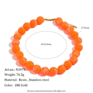 Bohemian Halskette mit orangefarbenen Harzperlen, Maße und Materialspezifikationen