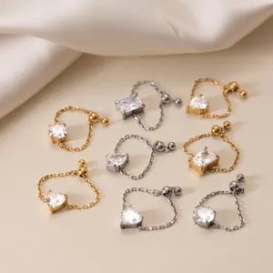 Variety of adjustable stainless steel chain rings with different zircon shapes and colors