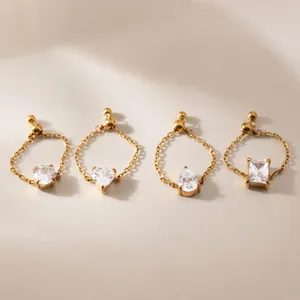 Detail of four adjustable stainless steel chain rings with different zircon shapes.