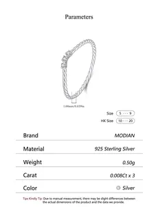 Especificaciones detalladas del producto para el anillo trenzado de plata de ley S925