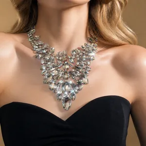 Statement crystal choker necklace with teardrop stones for banquets and parties