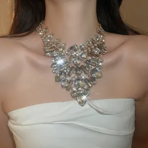 Detail showing the sparkling multi-shape crystals of the luxury banquet statement necklace