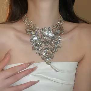 Glamorous heavy teardrop crystal choker necklace for elegant evening gala attire