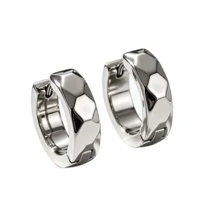 Minimalist hexagonal faceted titanium steel hoop earrings 13mm for men and women