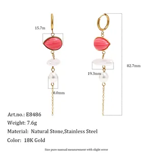 Stainless Steel 18K Gold Plated Tassel Earrings For Women With Acrylic Teardrop Artificial Pearl Vintage Drop Earrings