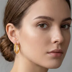 Elegant 18K gold plated bamboo joint hoop earrings for women, stylish jewelry gift
