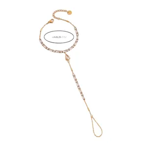 Elegante pulsera de dedo de acero inoxidable con circón blanco y cristal de gota