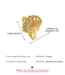 Dimensions détaillées du clip de nez en forme de coquillage doré en cuivre et zircone