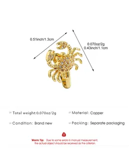 Clip de nez crabe doré vintage avec zircone bijoux sans perçage pour femme, 1,3 cm