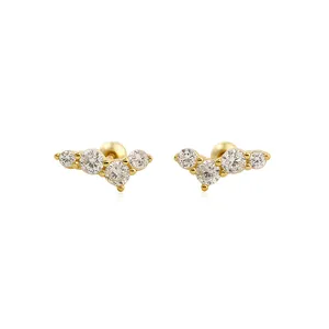 Boucles d'Oreilles Clous en Argent Sterling 925 avec Zirconia pour Femmes Luxe Géométrique Fermoir à Vis Bijoux de Mode Boucles d'Oreilles