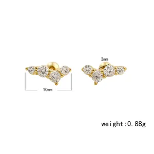 Boucles d'oreilles incurvées en argent S925 doré avec zircons et fermoir à vis