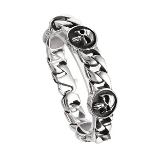 Bracciale a catena cubana in acciaio inox da 22mm con emblemi a teschio gotico uomo
