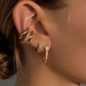 Elegant 18k gold plated stainless steel earring set featuring CZ stones and star design