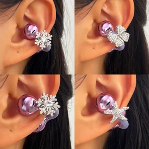 Clips de circonita plateada para auriculares abiertos con diseños de copo y lazo