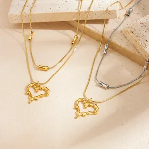 Minimalist Ins Style Stainless Steel Double Layer Clavicle Chain Lava Irregular Heart Pendant Necklace For Women Gold Plated Fashion Jewelry