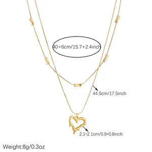 Detailed size specifications for the gold-plated irregular heart layered necklace