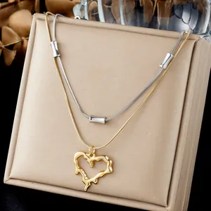 Detailed view of the layered necklace with a unique melting lava heart pendant