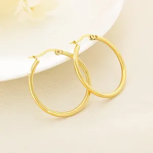 Elegant classic gold stainless steel hoop earrings for women, high-polished round jewelry