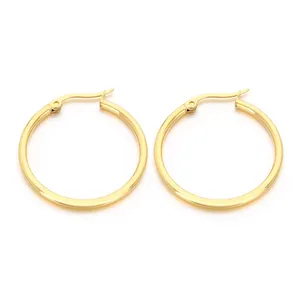 Minimalist golden stainless steel hoop earrings with secure click closure