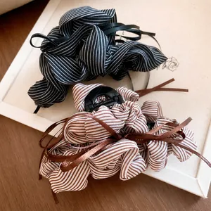 Korean Style Striped Pleated Bow-knot Tassel Hair Claw Acrylic Fabric Fashion Design Hair Clip For Women Headwear Accessories