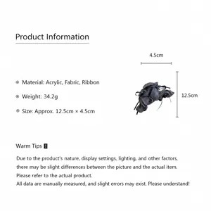 Detailed size and material specifications for striped fabric hair claw clip.