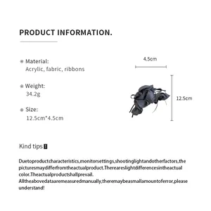 Detailed product specifications for striped ruffled bow hair claw clip with size measurements