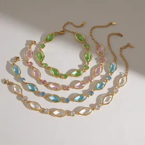 Elegante vergulde roestvrijstalen kristalarmbanden met gekleurde marquise-stenen