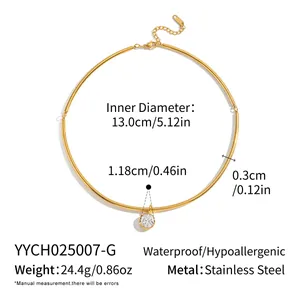 Detailed size and material specs of gold stainless steel choker with CZ pendant