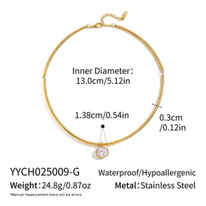 Detailed measurements of gold-toned stainless steel choker with a crystal pendant
