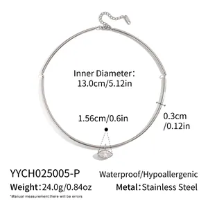 Detailed measurements of stainless steel choker necklace with crystal pendant
