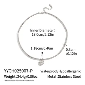 Detailed measurements of a stainless steel choker with a single crystal pendant.