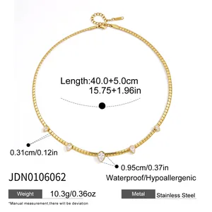 Gold stainless steel snake bone necklace with five teardrop zircon pendants