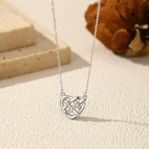 Moissanite S925 sterling zilveren ketting met geweven hart, elegant Frans ontwerp